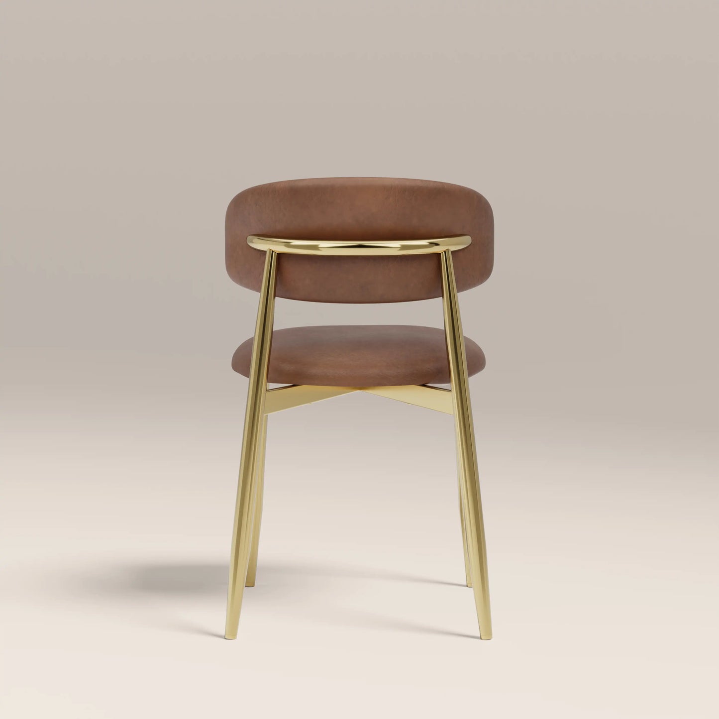 Halston Dining Chair | Vintage Tan Faux Leather & Brass