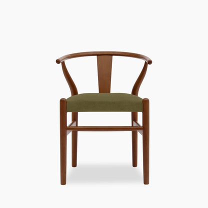 Bjorn Wooden Dining Chair | Moss Green Sustainable Mohair Velvet & Walnut
