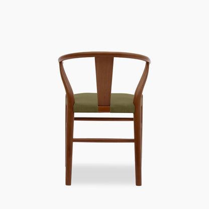 Bjorn Wooden Dining Chair | Moss Green Sustainable Mohair Velvet & Walnut