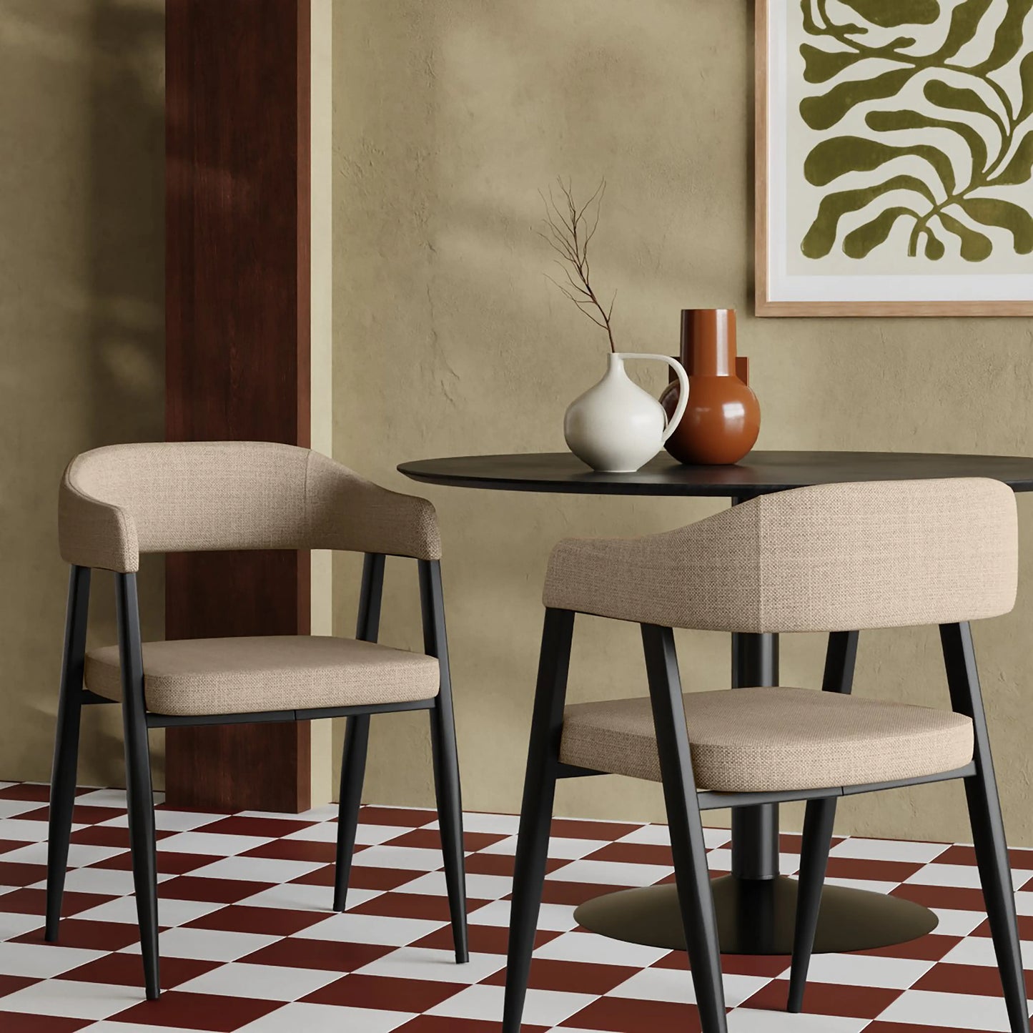 Presley Carver Dining Chair | Latte Sustainable Fabric & Black