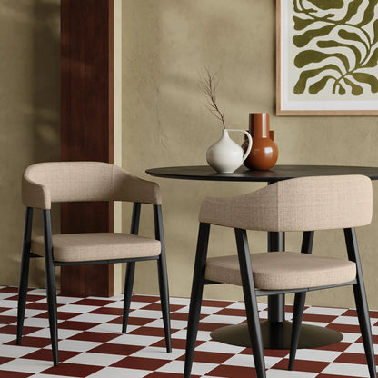 Presley Carver Dining Chair | Latte Sustainable Fabric & Black
