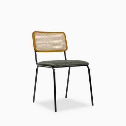 Willis Stackable Dining Chair | Vintage Green Faux Leather & Black