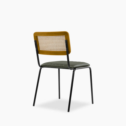 Willis Stackable Dining Chair | Vintage Green Faux Leather & Black