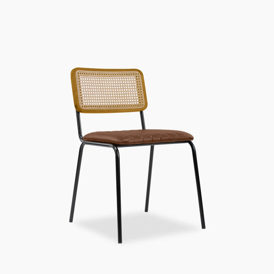 Willis Stackable Dining Chair | Vintage Tan Faux Leather & Black