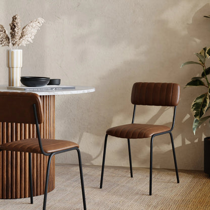 Weston Stackable Dining Chair | Vintage Tan Faux Leather & Black