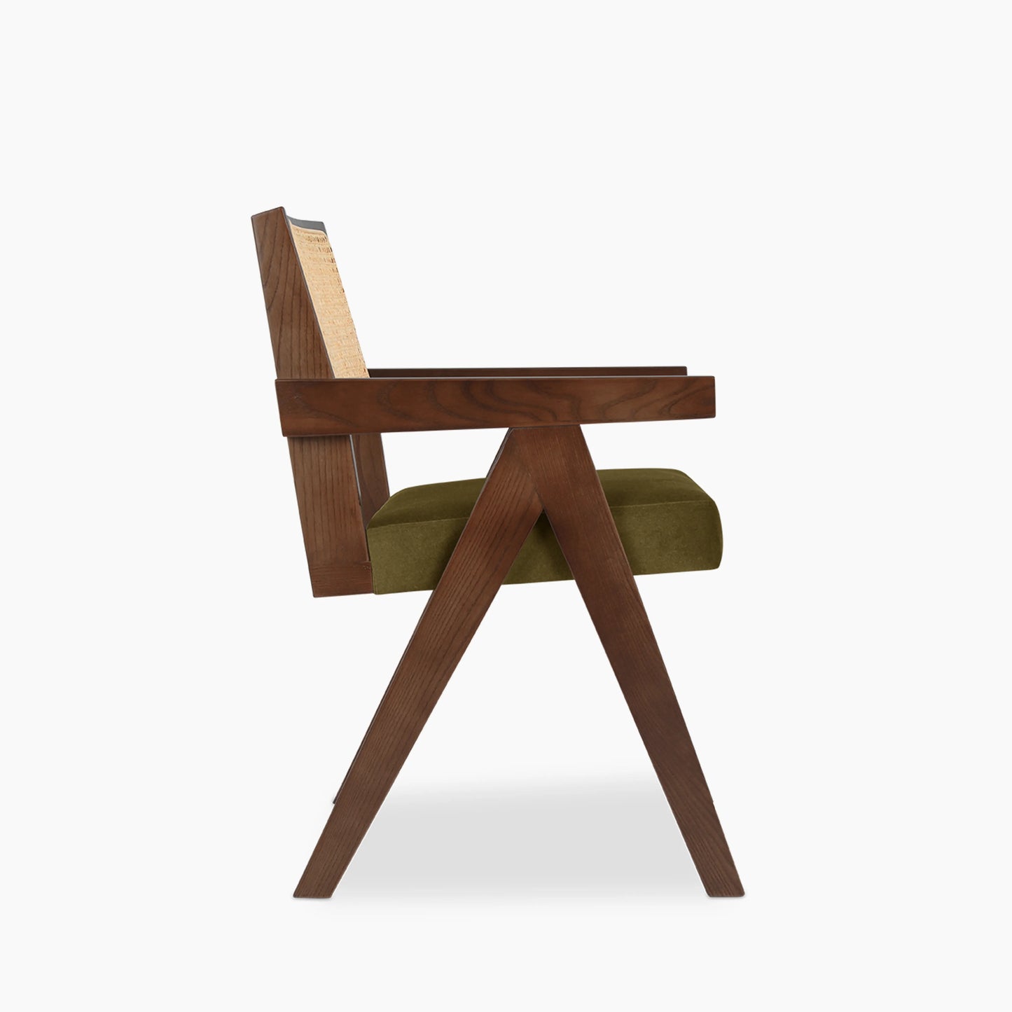 Cary Wooden Carver Dining Chair | Moss Green Sustainable Mohair Velvet & Walnut