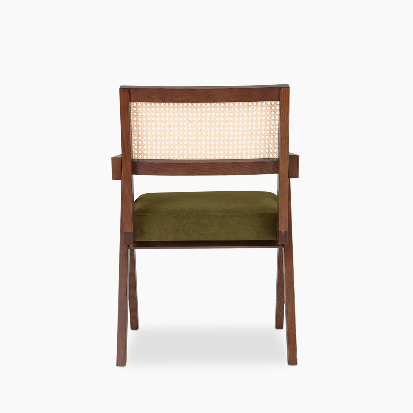 Cary Wooden Carver Dining Chair | Moss Green Sustainable Mohair Velvet & Walnut