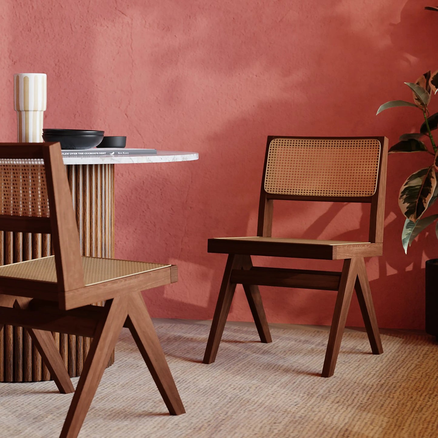 Cary Wooden Dining Chair | Natural Cane & Walnut