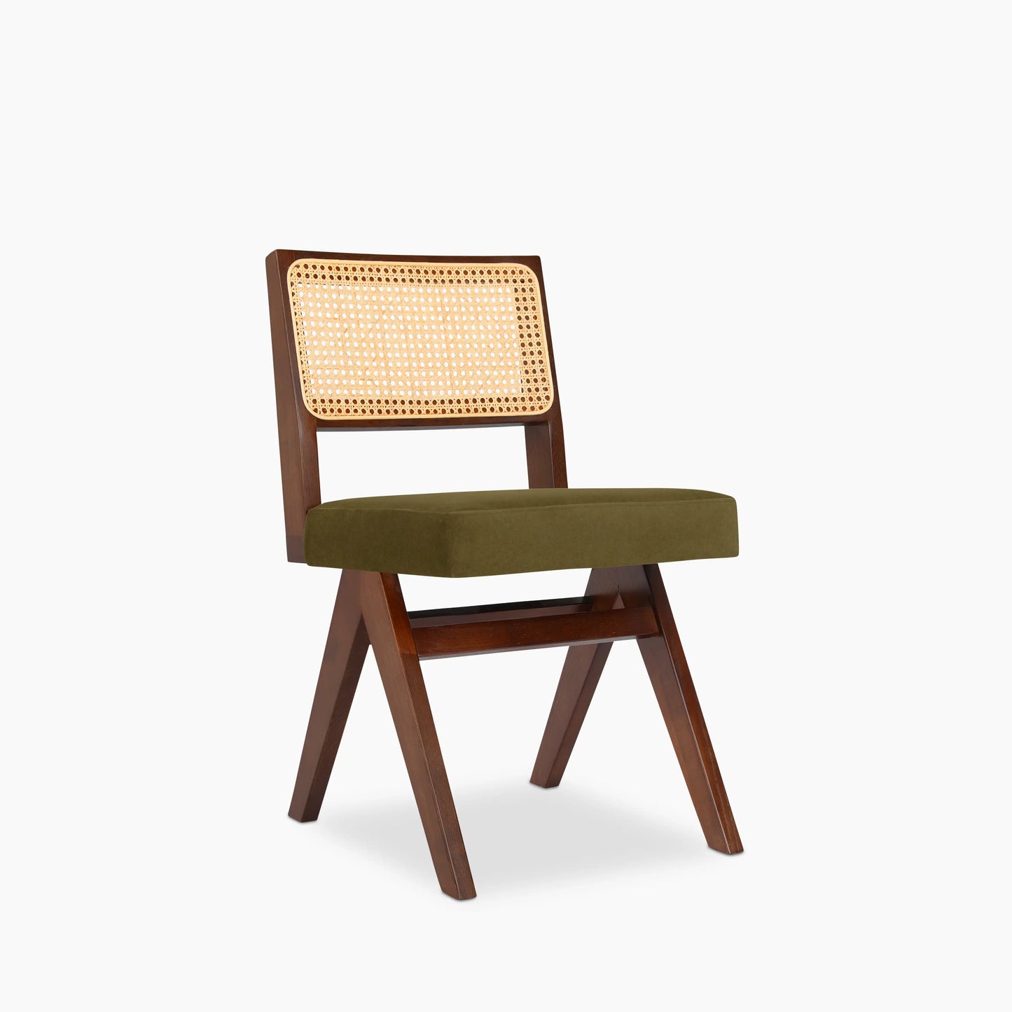 Cary Wooden Dining Chair | Moss Green Sustainable Mohair Velvet & Walnut