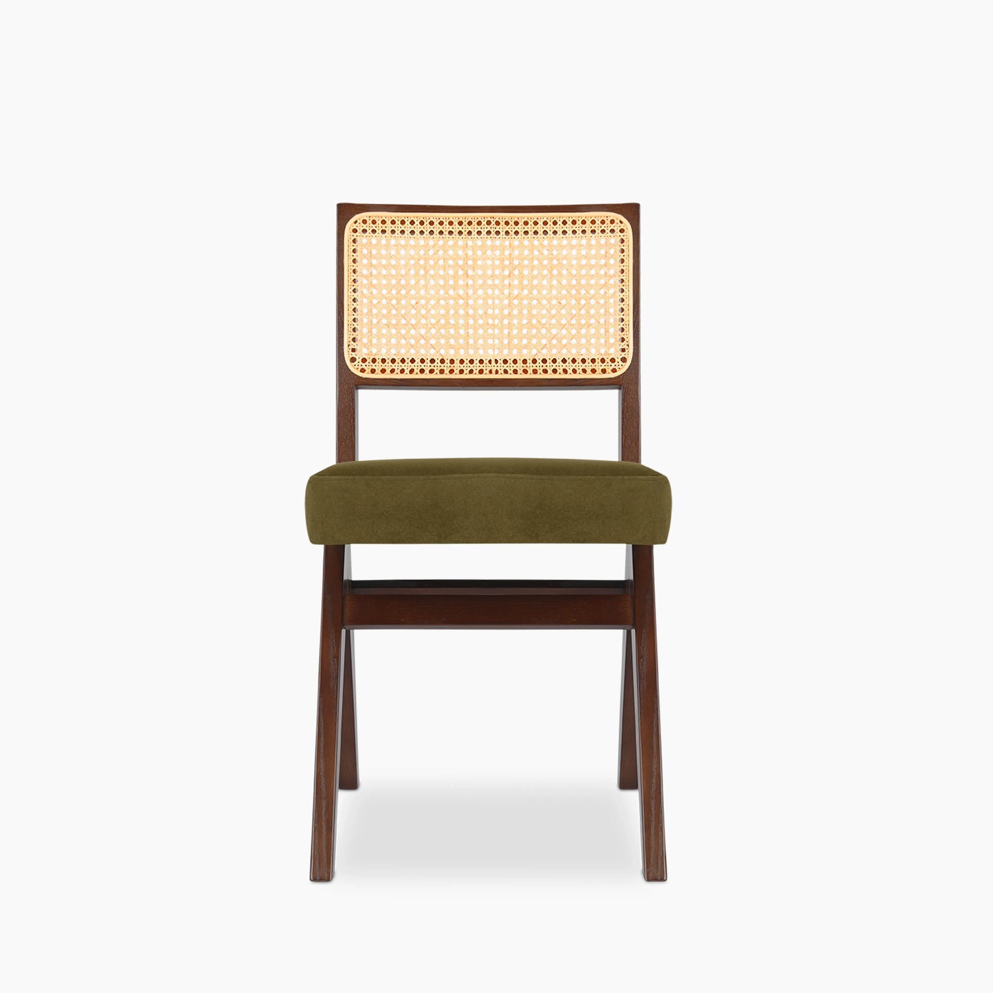 Cary Wooden Dining Chair | Moss Green Sustainable Mohair Velvet & Walnut