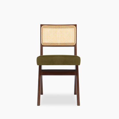 Cary Wooden Dining Chair | Moss Green Sustainable Mohair Velvet & Walnut
