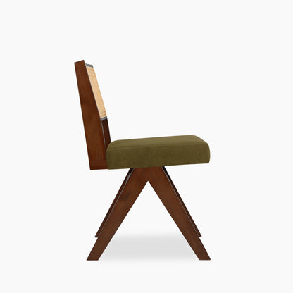Cary Wooden Dining Chair | Moss Green Sustainable Mohair Velvet & Walnut