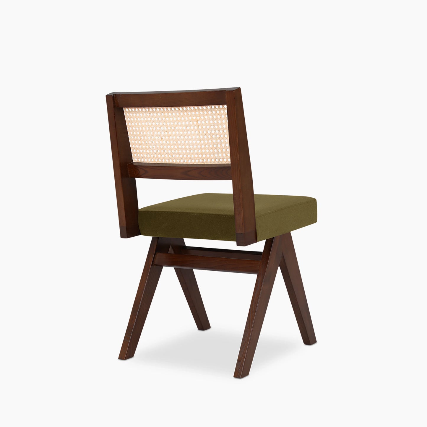 Cary Wooden Dining Chair | Moss Green Sustainable Mohair Velvet & Walnut