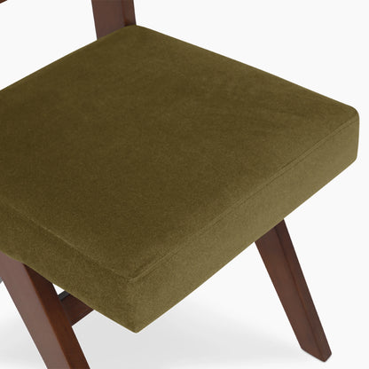 Cary Wooden Dining Chair | Moss Green Sustainable Mohair Velvet & Walnut
