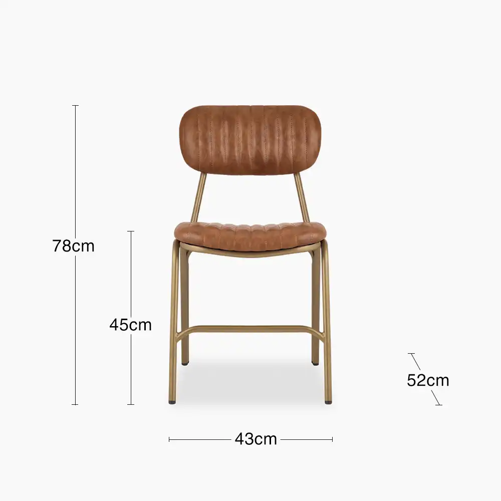 Boston Dining Chair | Vintage Tan Faux Leather & Brass