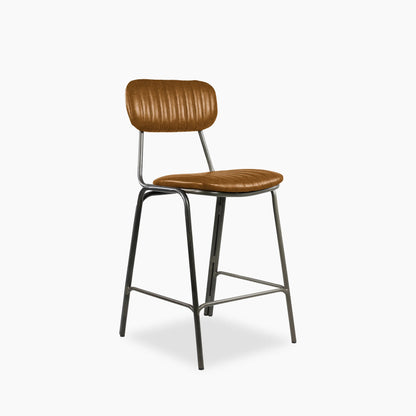 Boston Kitchen Stool With Backrest | Tan Faux Leather & Gunmetal