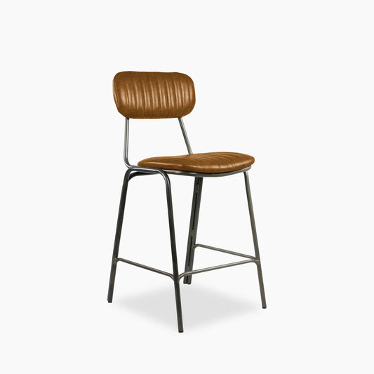 Boston Kitchen Stool With Backrest | Tan Faux Leather & Gunmetal
