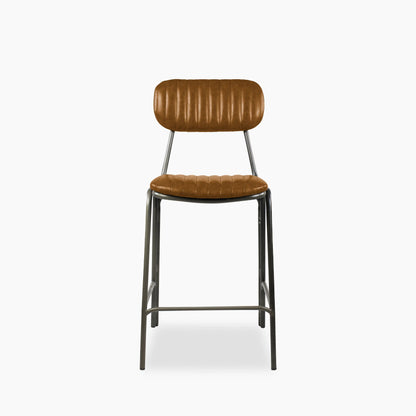Boston Kitchen Stool With Backrest | Tan Faux Leather & Gunmetal
