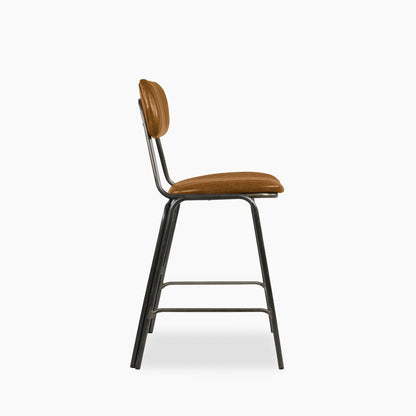 Boston Kitchen Stool With Backrest | Tan Faux Leather & Gunmetal