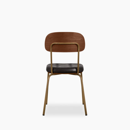 Maddox Stackable Dining Chair | Vintage Black Faux Leather & Brass