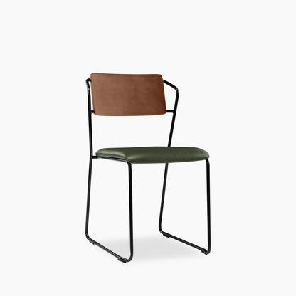 Kensal Stackable Dining Chair | Vintage Green Faux Leather & Black