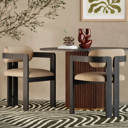 Hallie Wooden Carver Dining Chair | Latte Sustainable Fabric & Black