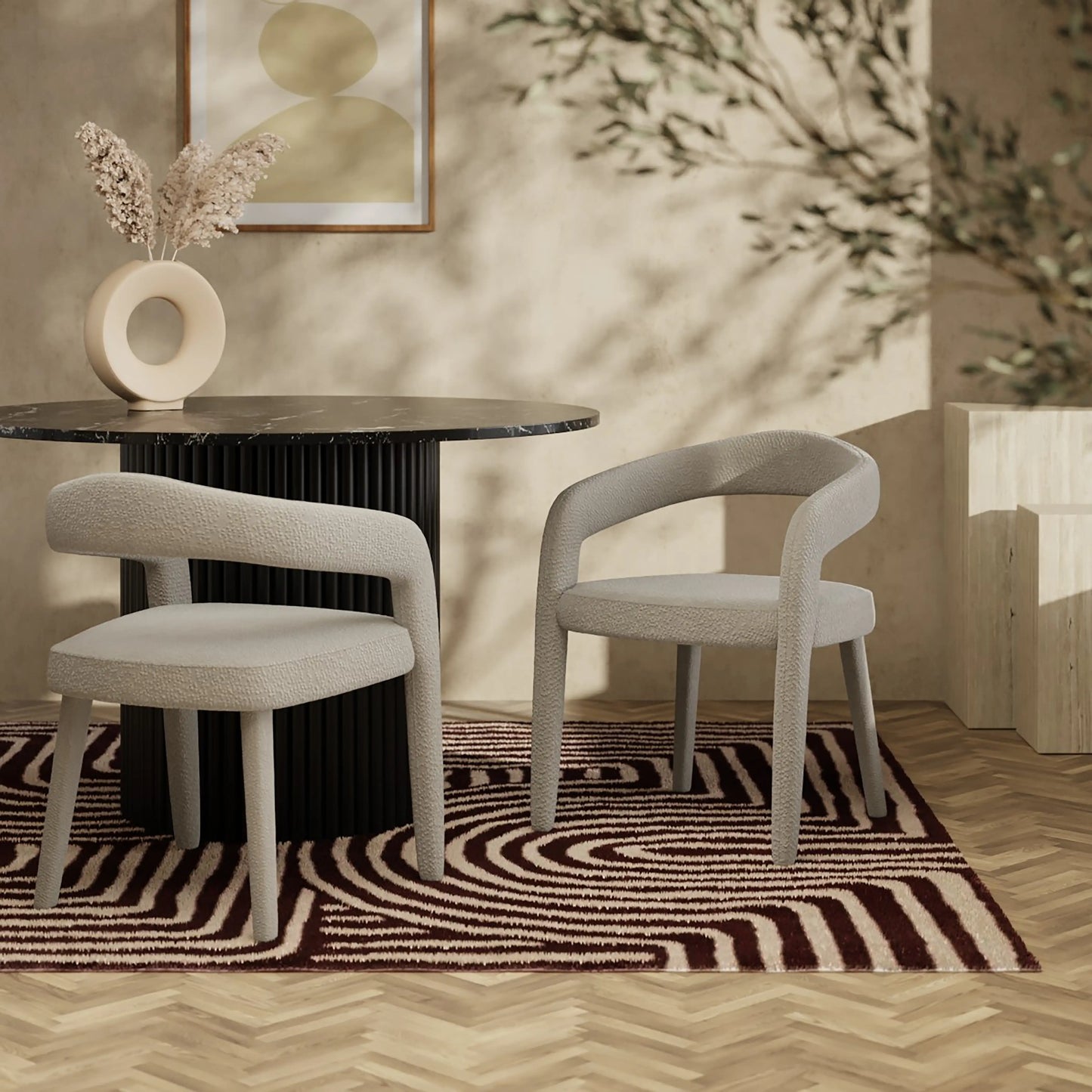 Ophelia Carver Dining Chair | Speckled Stone Sustainable Boucle