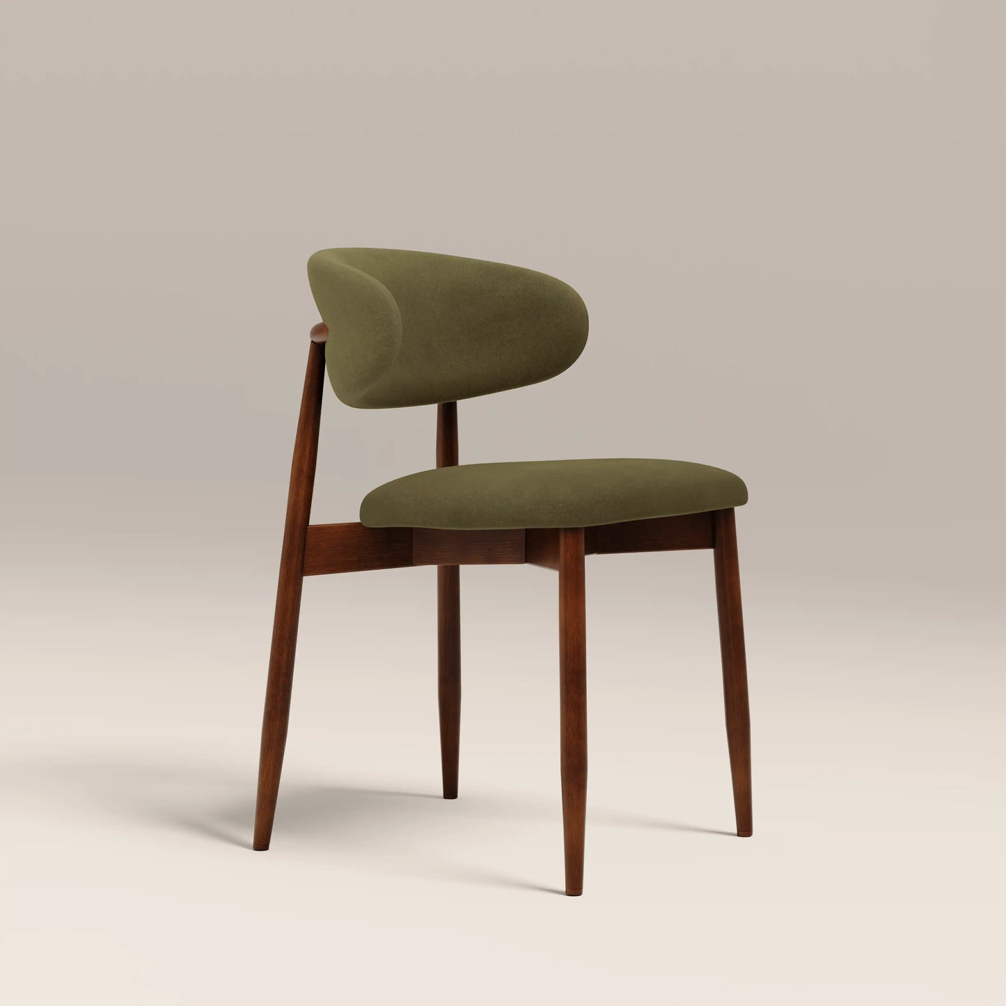 Halston Wooden Dining Chair | Moss Green Sustainable Mohair Velvet & Walnut