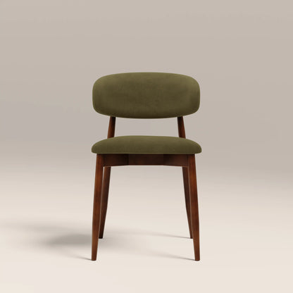 Halston Wooden Dining Chair | Moss Green Sustainable Mohair Velvet & Walnut