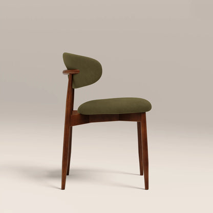 Halston Wooden Dining Chair | Moss Green Sustainable Mohair Velvet & Walnut