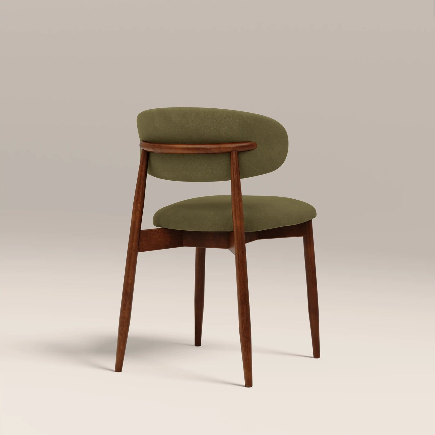 Halston Wooden Dining Chair | Moss Green Sustainable Mohair Velvet & Walnut