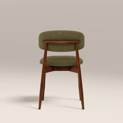 Halston Wooden Dining Chair | Moss Green Sustainable Mohair Velvet & Walnut