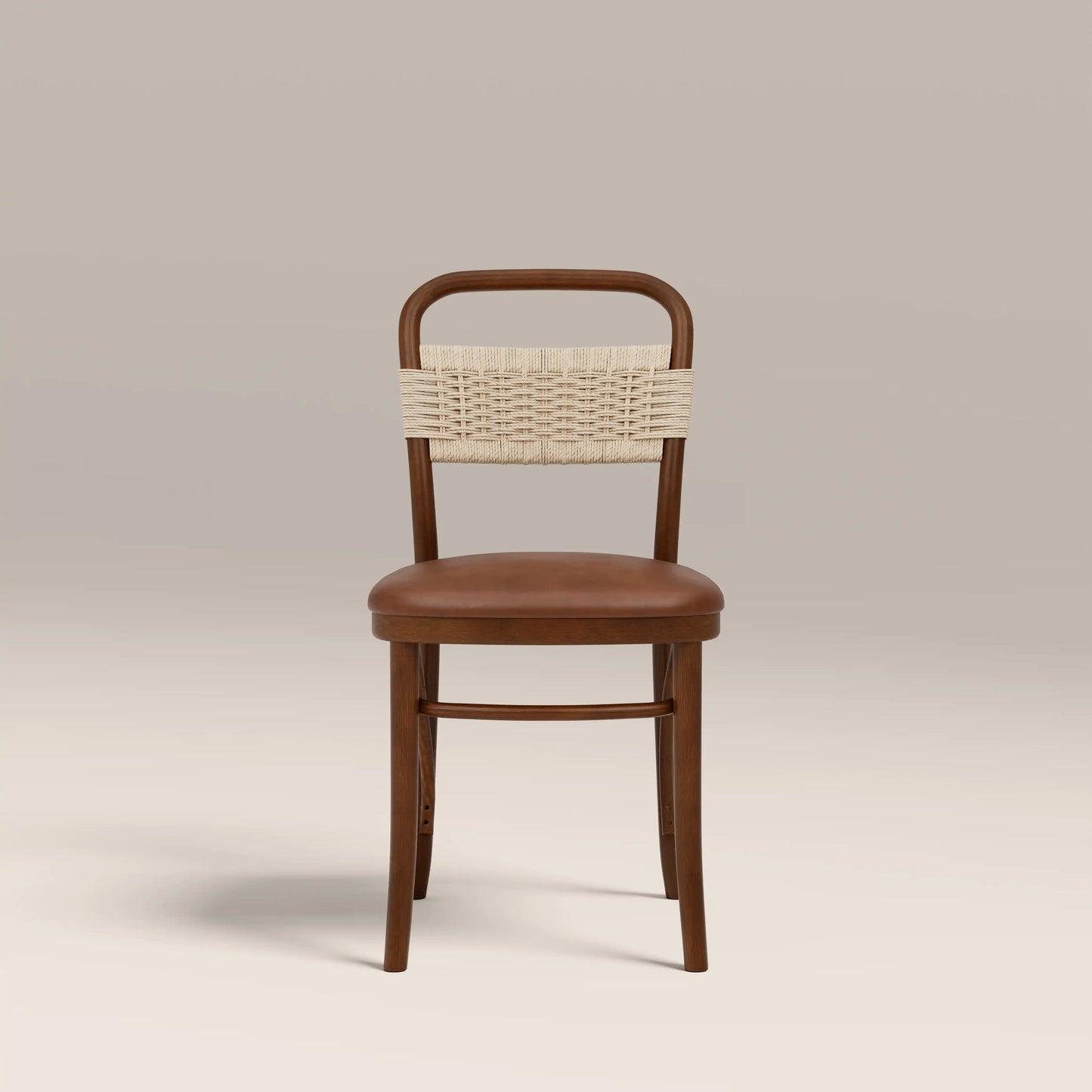 Daisy Wooden Dining Chair  | Vintage Tan Faux Leather & Walnut