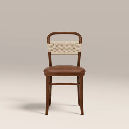 Daisy Wooden Dining Chair  | Vintage Tan Faux Leather & Walnut