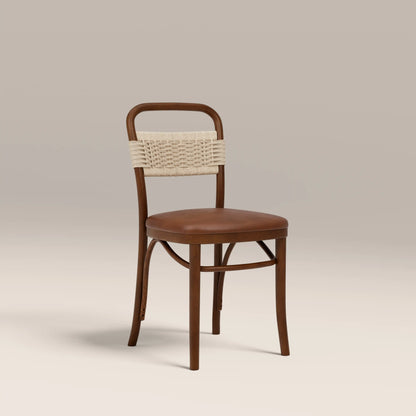 Daisy Wooden Dining Chair  | Vintage Tan Faux Leather & Walnut