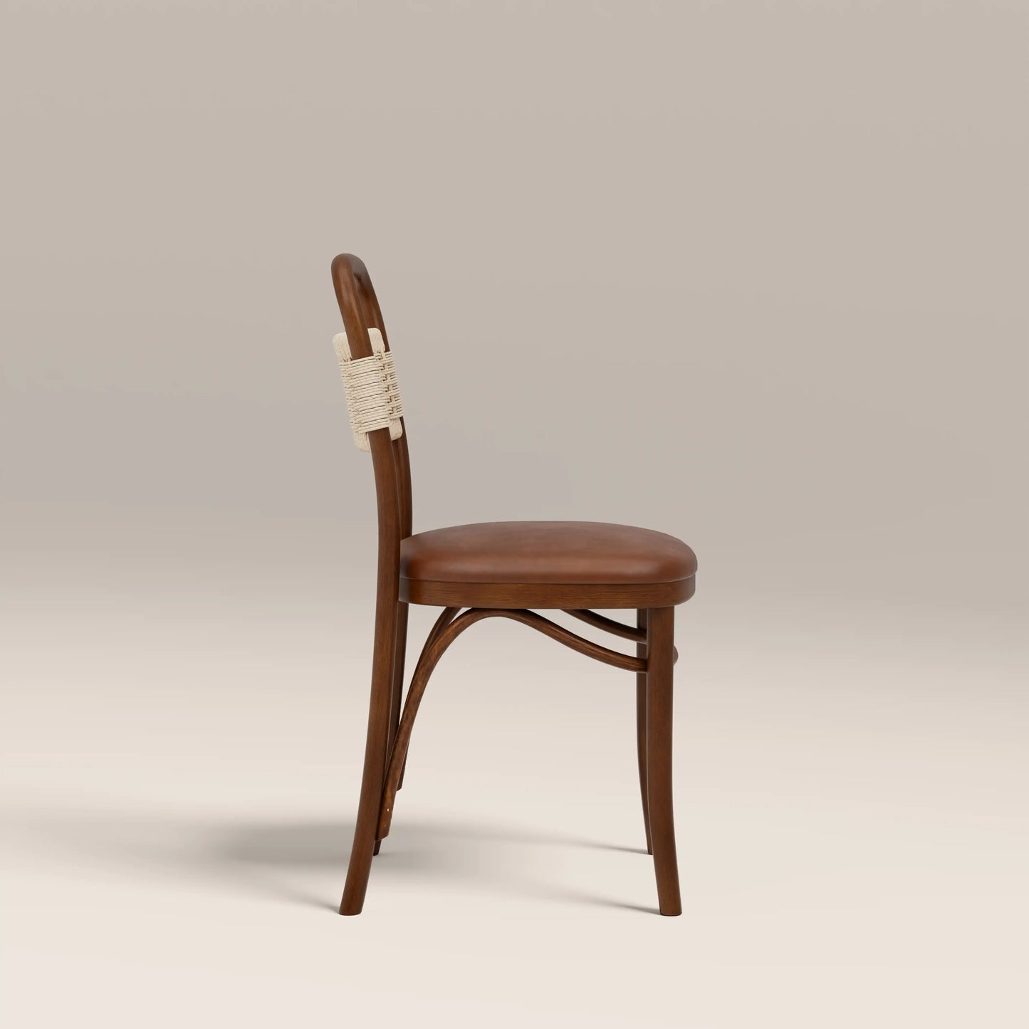 Daisy Wooden Dining Chair  | Vintage Tan Faux Leather & Walnut
