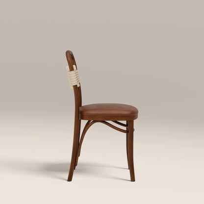 Daisy Wooden Dining Chair  | Vintage Tan Faux Leather & Walnut