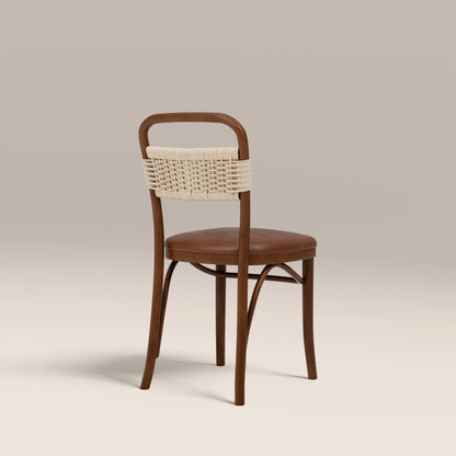 Daisy Wooden Dining Chair  | Vintage Tan Faux Leather & Walnut