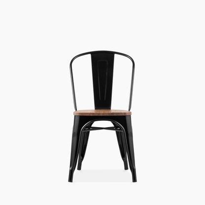 Tolix Style Stackable Dining Chair | Oak & Black