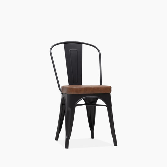Tolix Style Stackable Dining Chair | Tan Faux Leather & Black