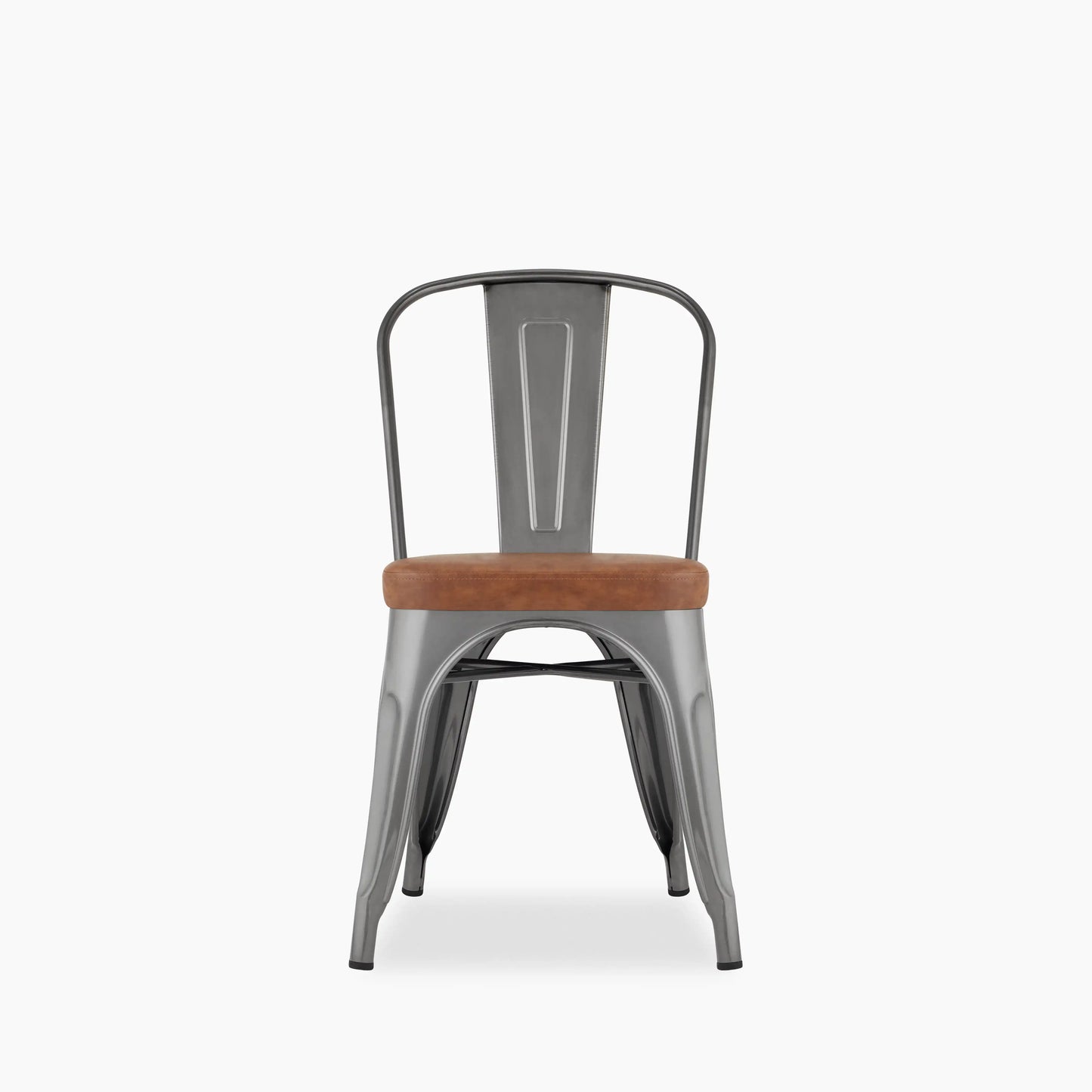 Tolix Style Stackable Dining Chair | Tan Faux Leather & Gunmetal