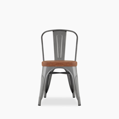 Tolix Style Stackable Dining Chair | Tan Faux Leather & Gunmetal