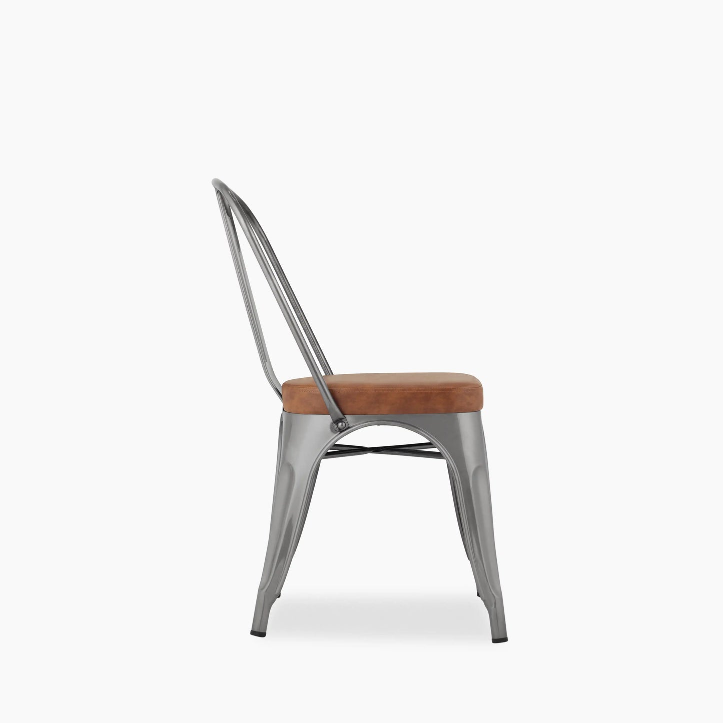 Tolix Style Stackable Dining Chair | Tan Faux Leather & Gunmetal