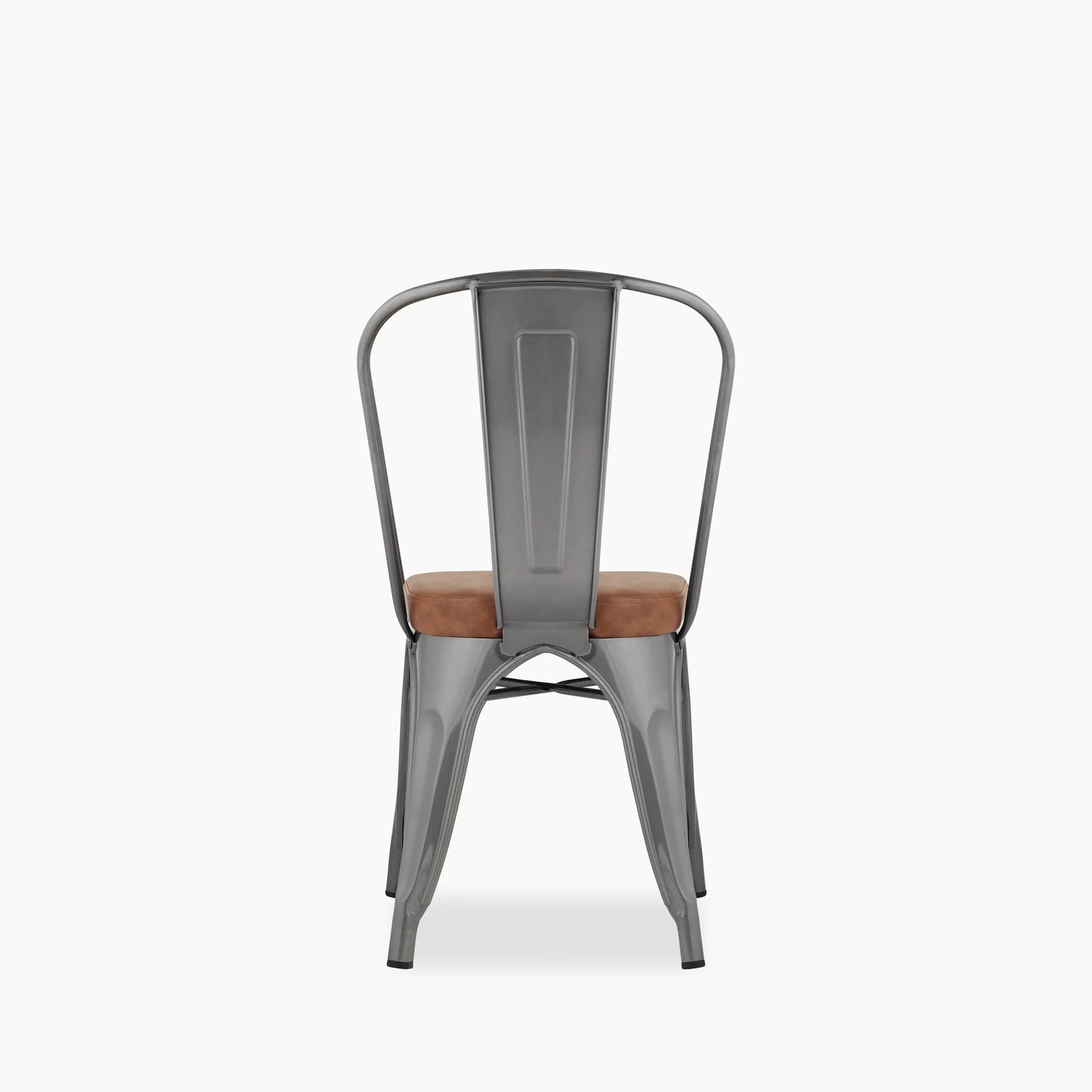 Tolix Style Stackable Dining Chair | Tan Faux Leather & Gunmetal