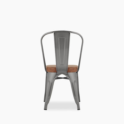 Tolix Style Stackable Dining Chair | Tan Faux Leather & Gunmetal