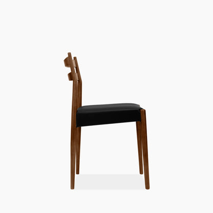 Caleb Wooden Dining Chair | Noir Black Faux Leather & Walnut