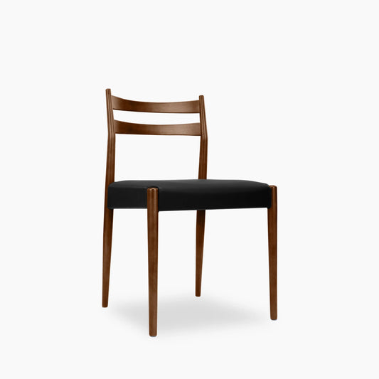 Caleb Wooden Dining Chair | Noir Black Faux Leather & Walnut