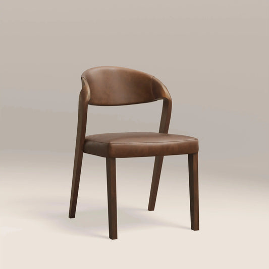 Kennedy Dining Chair | Vintage Tan Faux Leather & Walnut