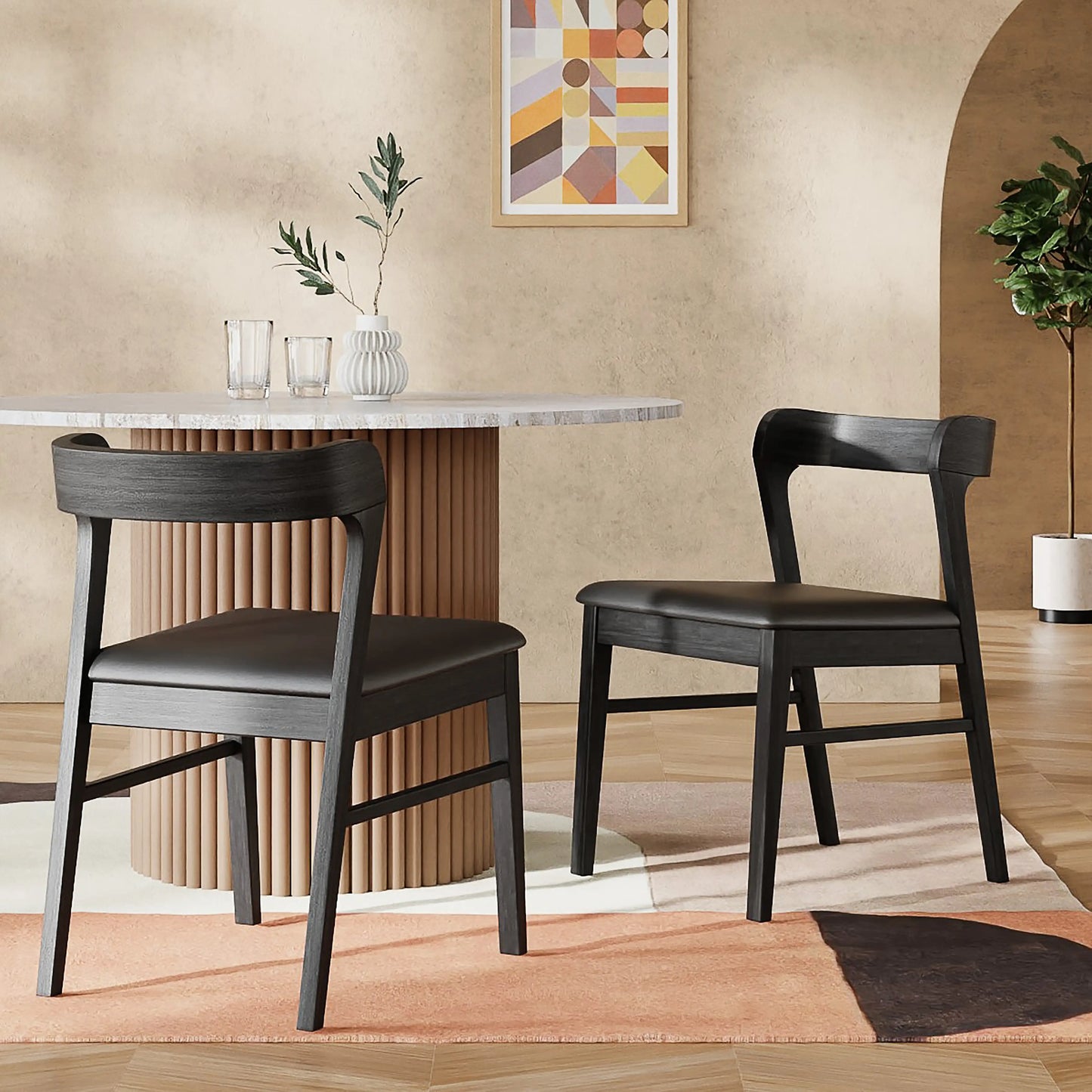 Chiswick Wooden Dining Chair | Black Faux Leather & Black