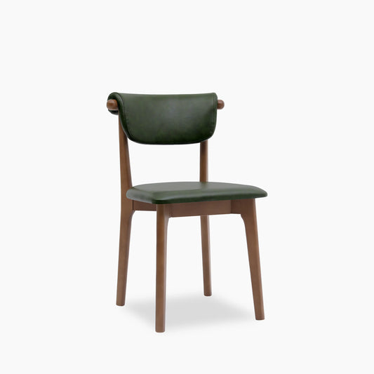 Nobu Dining Chair | Vintage Green Faux Leather & Walnut